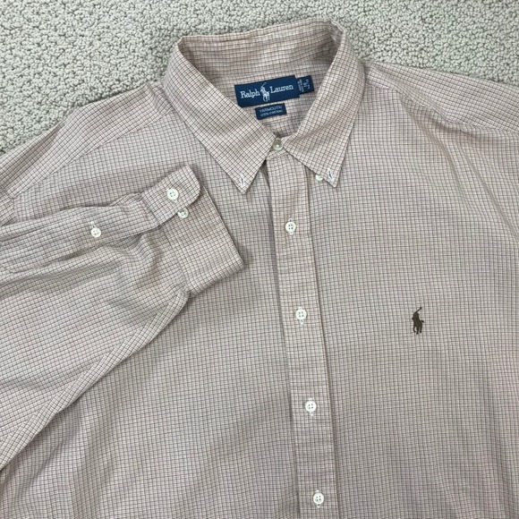 Polo Ralph Lauren Other - Ralph Lauren Yarmouth Mens 18 34/35 Tan Micro Check Cotton Button Down Shirt
